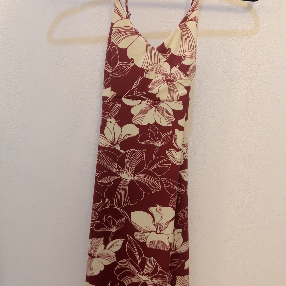 Rusty Red and Cream Floral Mini Dress